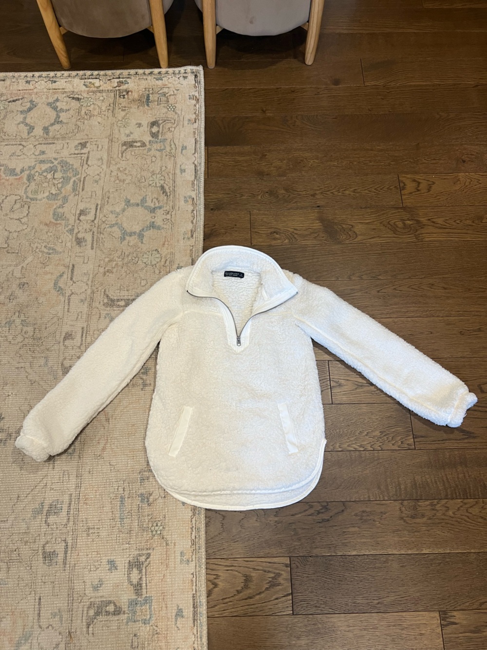 Abercrombie & Fitch White Sherpa Zip-Up Pullover